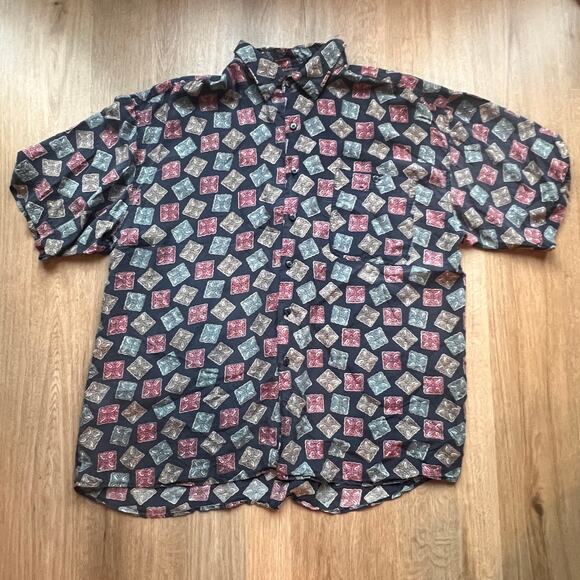 Summa Silk Men's Short Sleeve Geometric Pattern Button Down Shirt Size XL - Picture 1 of 4